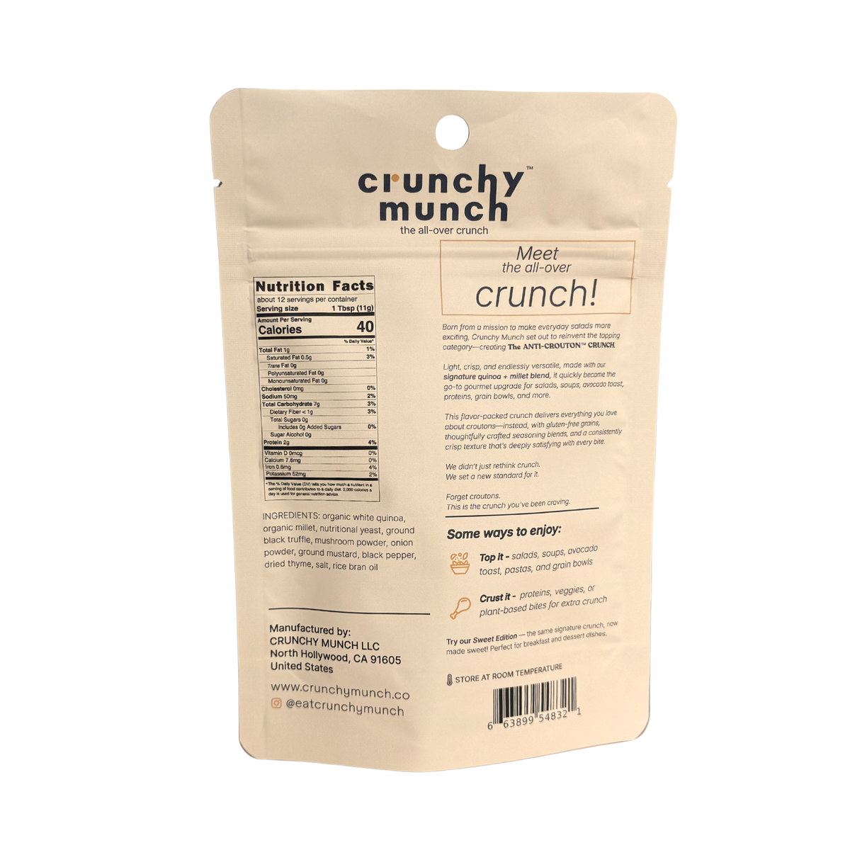 Close-up of Crunchy Munch Black Truffle & Mushroom crunch topping