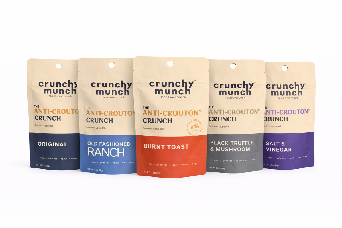Crunchy Munch Flavor Discovery Bundle — five 3.5 oz bags of gluten-free superfood salad toppings